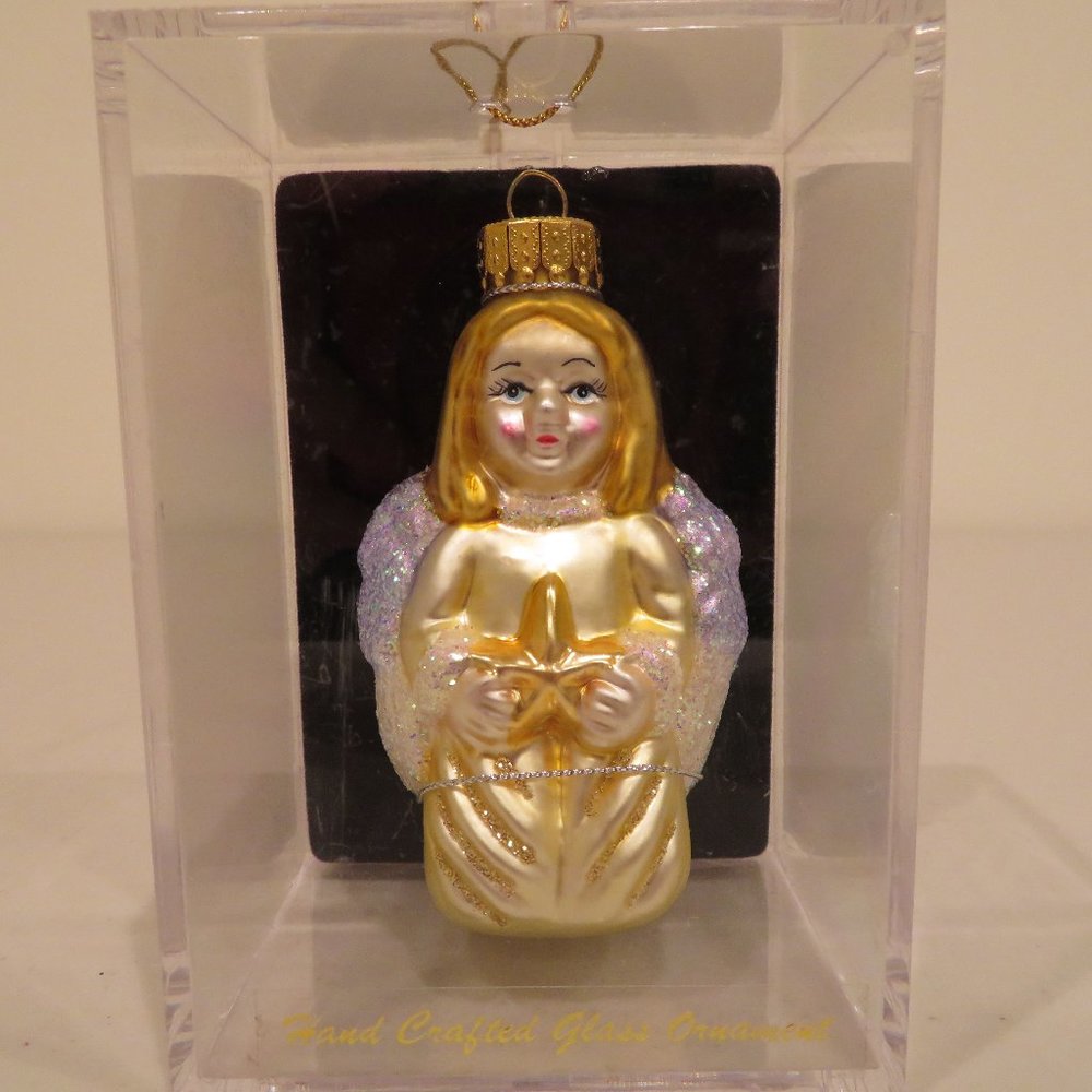 Christmas Angel Glass Ornament 3in Handcrafted Gift Box Keepsake